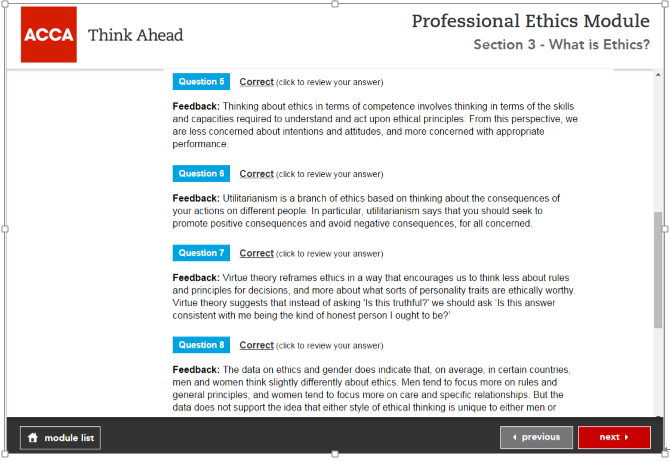 acca professional ethics module sample