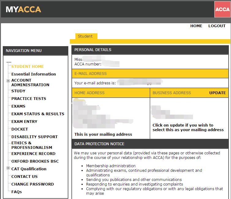 如何在ACCA官网进行个人信息更改？